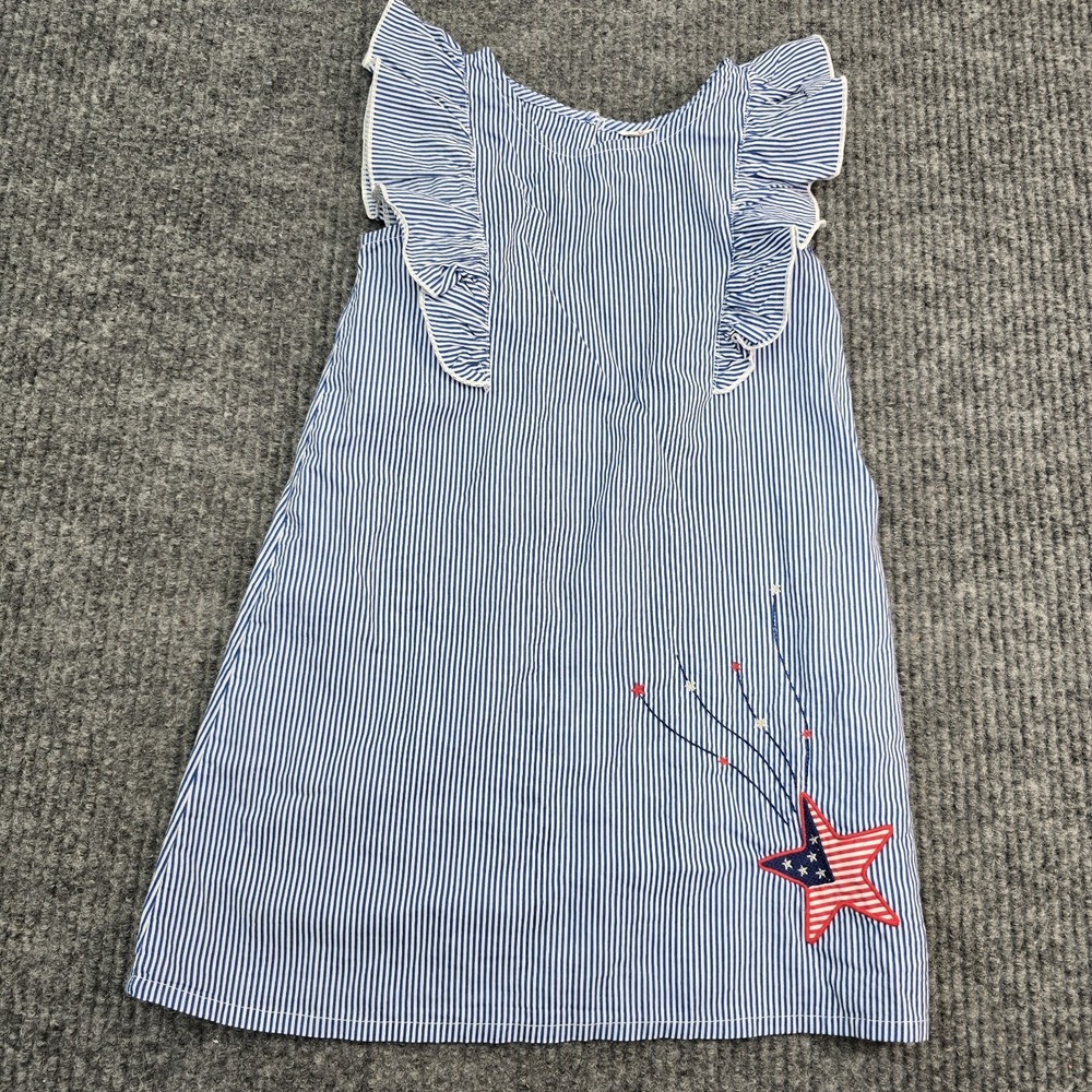 Beebay Girls Seersucker Stripe Star Embroidered Dress‎ 3T